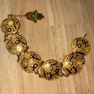 Vintage Gold‎ Tone Coin Style Souvenir Bracelet from Marco -Hamsa Charm Closure